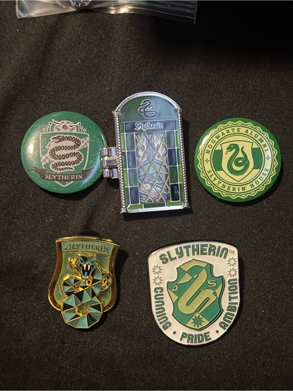Slytherin Enamel Pin Set — Green & Silver Hogwarts House Pins
